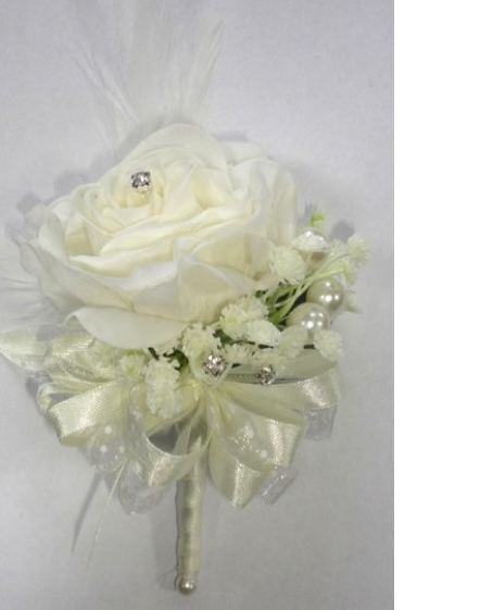Ivory fresh touch rose corsage, wedding corsage, lifelike wedding corsage